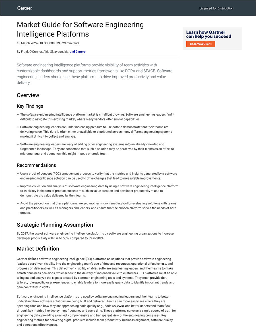 Gartner® Market Guide for Software Engineering Intelligence Platforms
